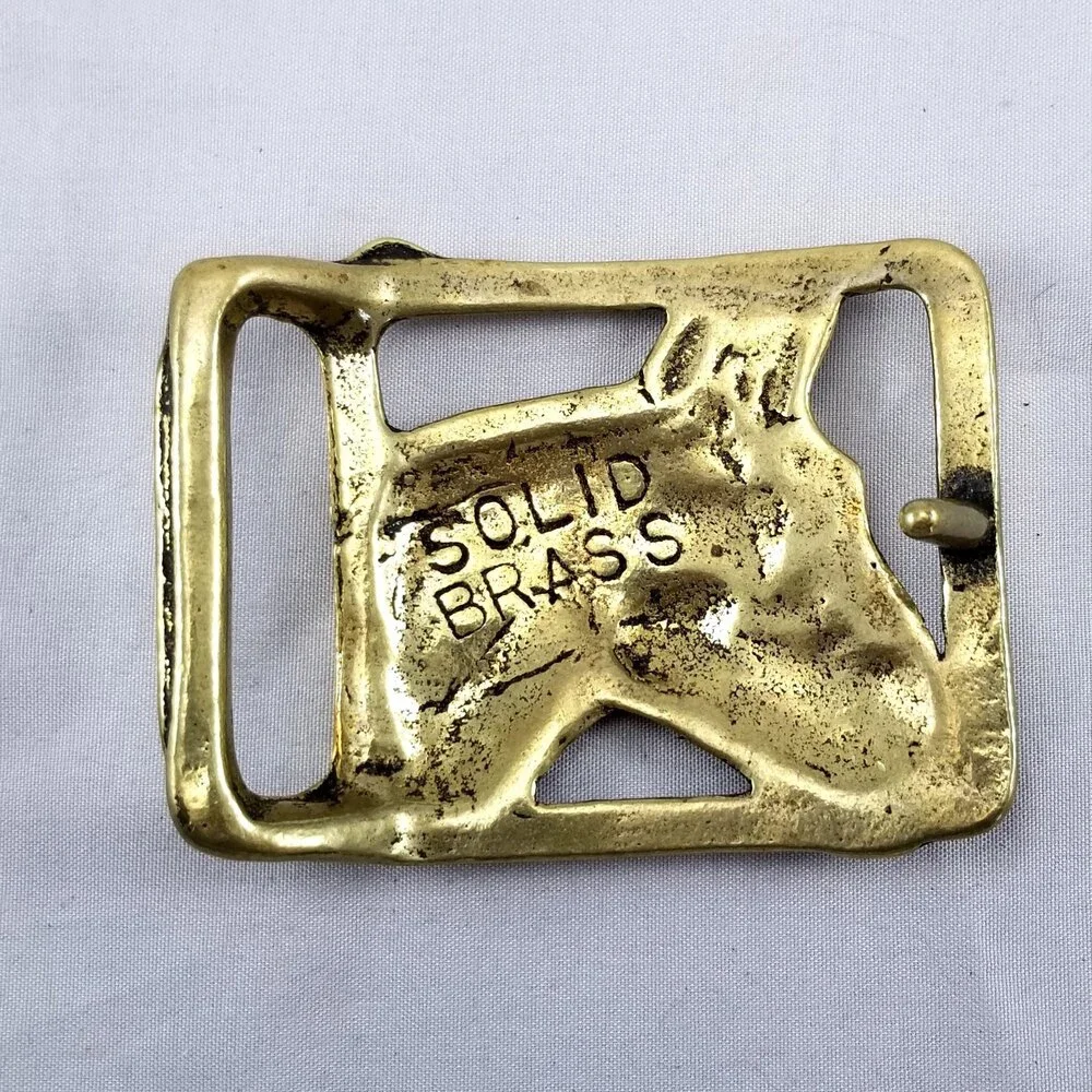 Belt Buckle Solid Brass Horse Head Riding Cowboy Western‎ Gold Color Gift
